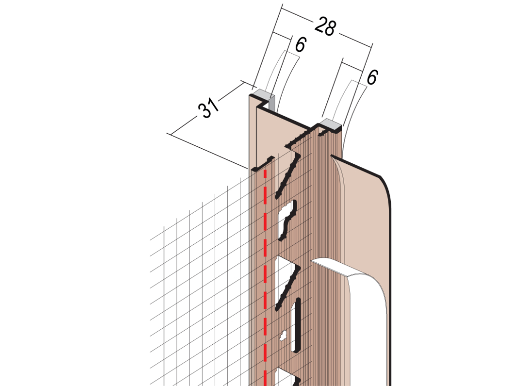 Anputzdichtleiste mit Schattenfuge und Gewebe 8 mm