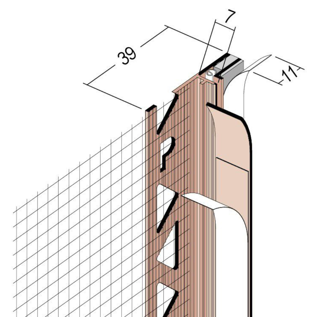 Baustoffkatalog - Anputzdichtleiste mit Membran, Gewebe, für seitl