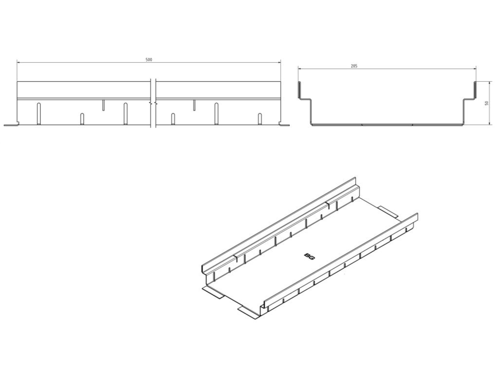 Fassadenrinne B 200, H 90, L 2000, verzinkt, perforiert