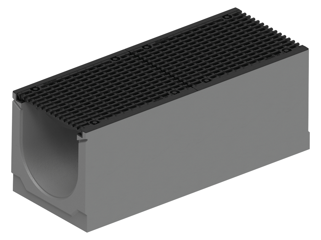 Schwerlastrinne SV mit Gusszarge und Sicherheitsfalz NW 300, Ablaufbohrung