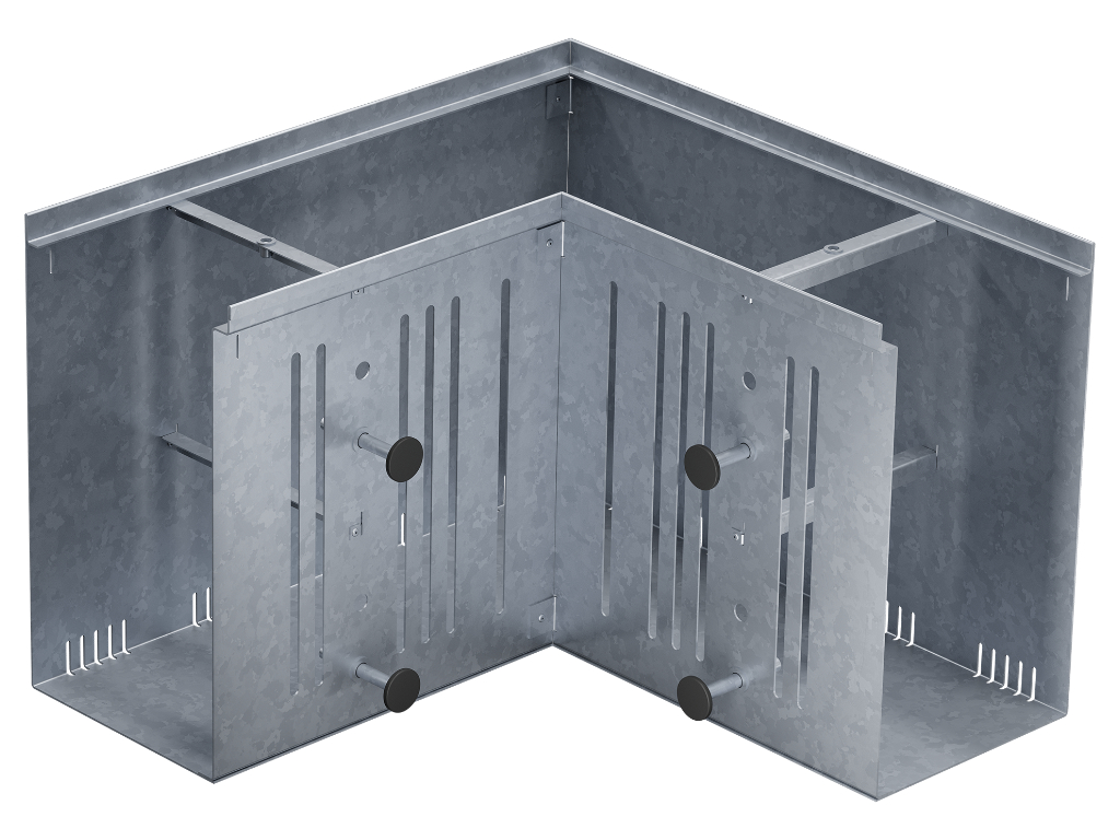 base Sockelrinne Rinnenkörper Eckelement 90° perforiert - Materialstärke 1,5 mm RB 200