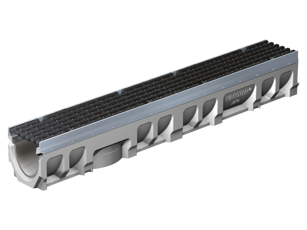 BG-FILCOTEN® pro Rinnenkörper mit Edelstahlzarge und Sicherheitsfalz NW 200, Ablaufbohrung DN 200