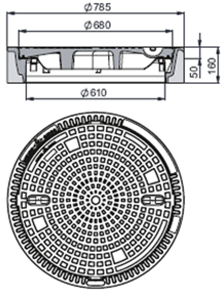 Rahmen: Beton-Guss | Deckel: Gusseisen