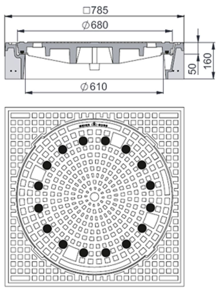 Rahmen: Beton-Guss | Deckel: Gusseisen