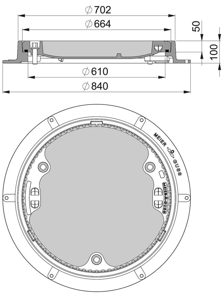 Rahmen: Gusseisen | Deckel:  Beton-Guss