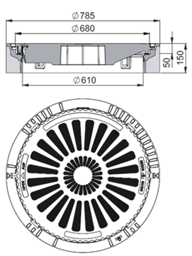 Rahmen: Beton-Guss | Rost: Gusseisen | Klasse C 250