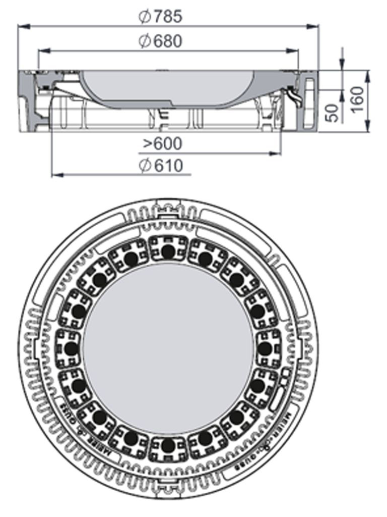 Rahmen: Gusseisen | Deckel:  Beton-Guss