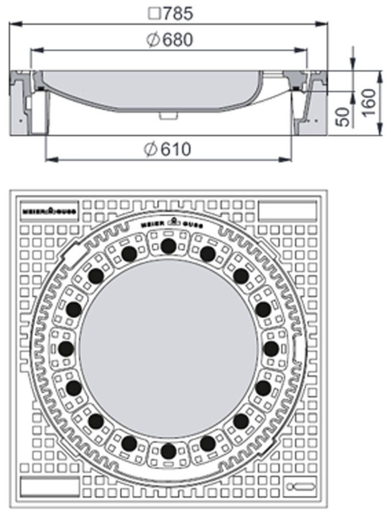 Rahmen: Beton-Guss  | Deckel:  Beton-Guss