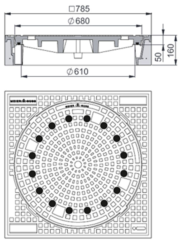 Rahmen: Beton-Guss | Deckel:  Gusseisen