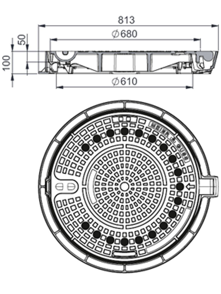 Rahmen: Gusseisen, mit Flansch | Deckel: Gusseisen System MEITOP®-F