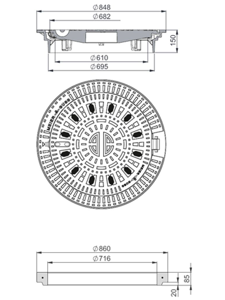 Rahmen: Gusseisen selbstnivellierend | Deckel: Gusseisen System BUDALOCK®-SN