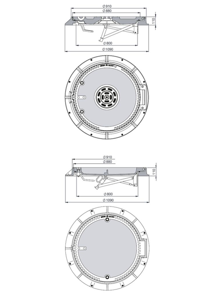 Rahmen: Gusseisen mit Flansch | Deckel: Beton-Guss System BUDALOCK®