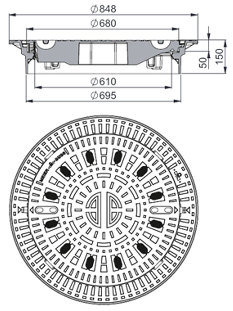 Rahmen: Gusseisen selbstnivellierend | Deckel: Gusseisen System BUDATOP®-SN