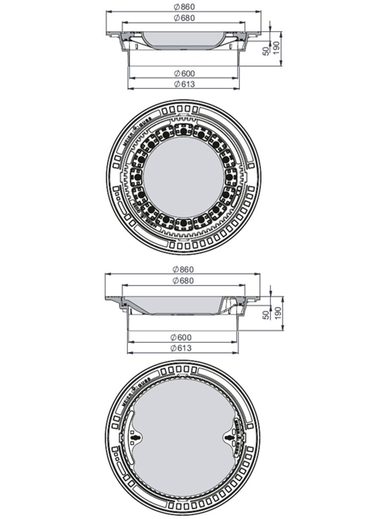 Rahmen: Gusseisen selbstnivellierend | Deckel: Beton-Guss