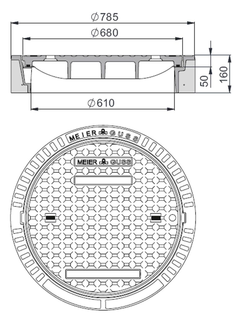 Rahmen: Beton-Guss | Deckel: Gusseisen