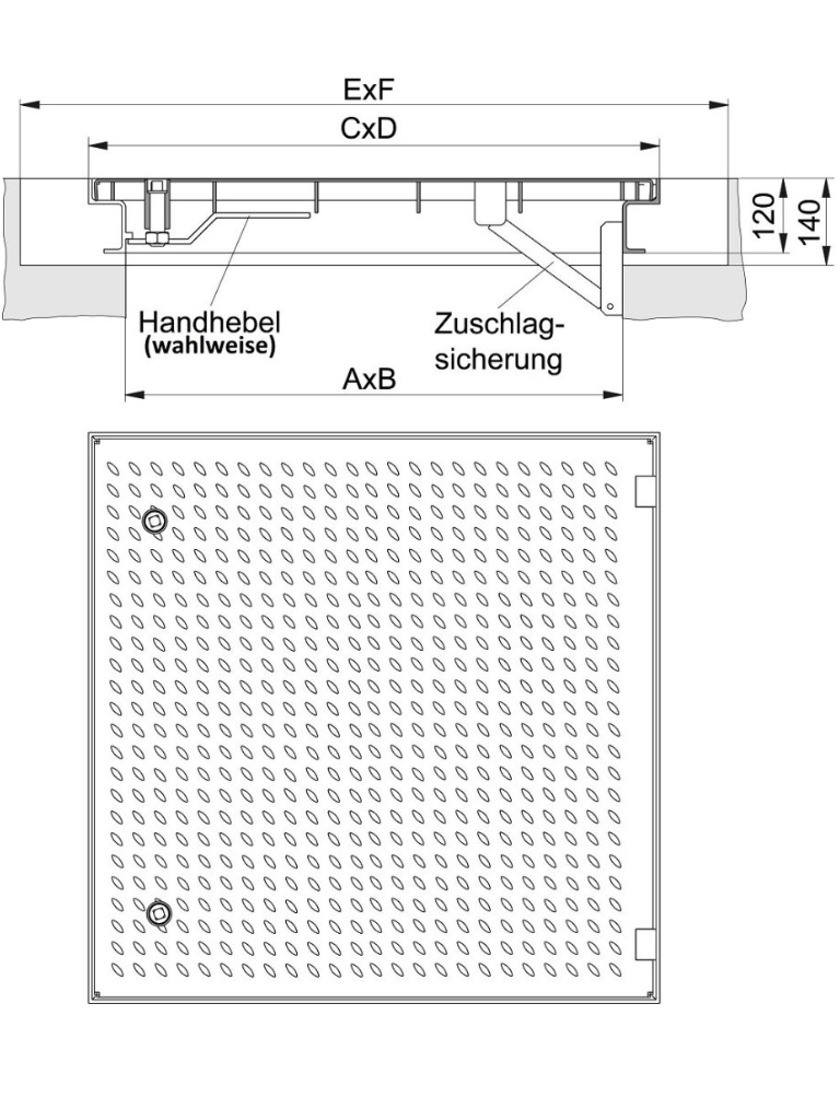 Rahmen: Stahl, feuerverzinkt | Deckel: Stahl, feuerverzinkt