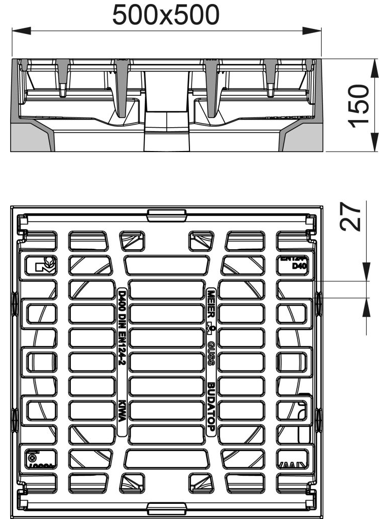 Rahmen: Gusseisen | Rost: Gusseisen 500 x 500