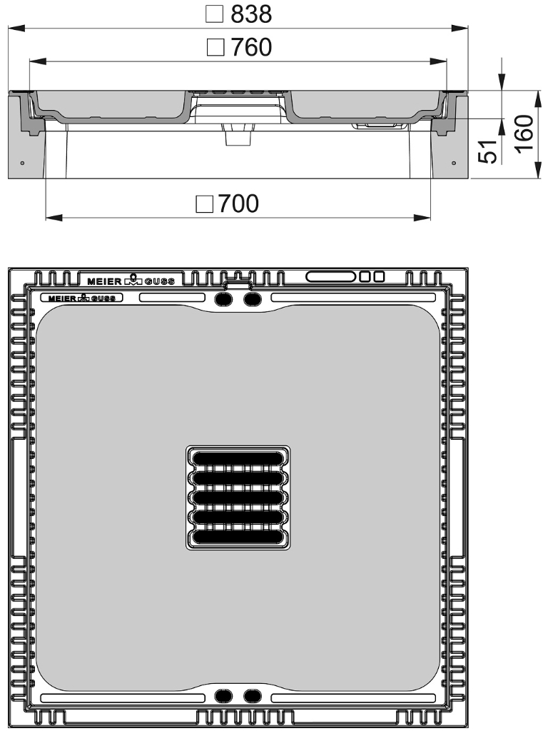 Rahmen: Beton-Guss | Deckel: Beton-Guss | lichte Weite 700/700