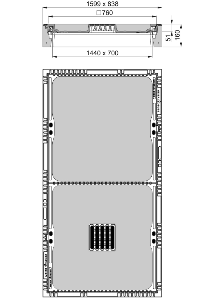 Rahmen: Beton-Guss | Deckel: Beton-Guss | lichte Weite 700/1440