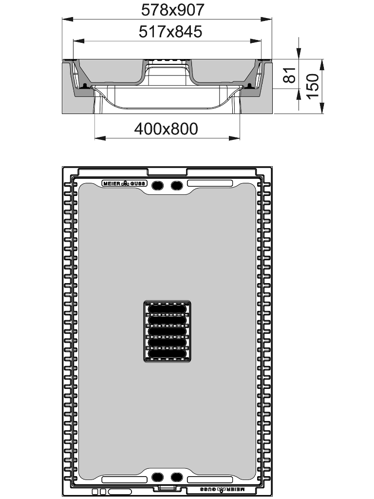 Rahmen: Beton-Guss | Deckel: Beton-Guss | zum Kabel-Abzweigkasten 800/400