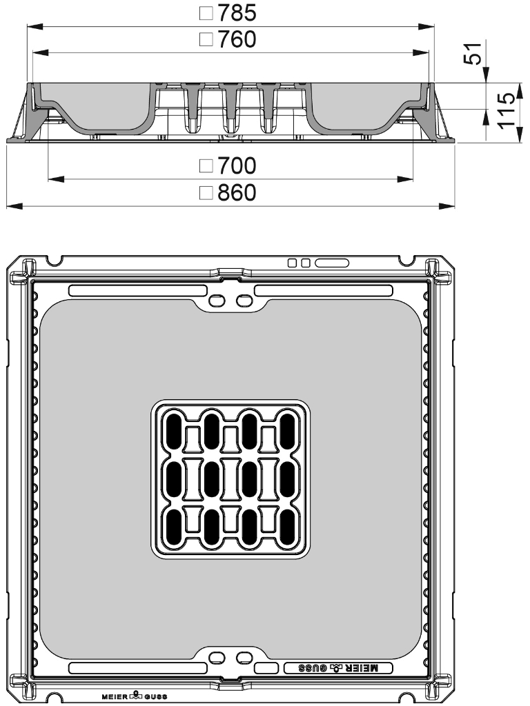 Rahmen: Gusseisen | Deckel: Beton-Guss | lichte Weite 700/700