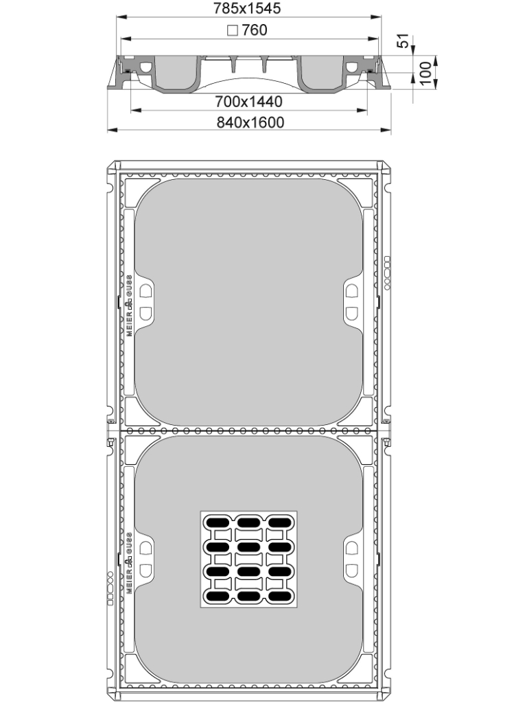 Rahmen: Gusseisen | Deckel: Beton-Guss | lichte Weite 700/1440