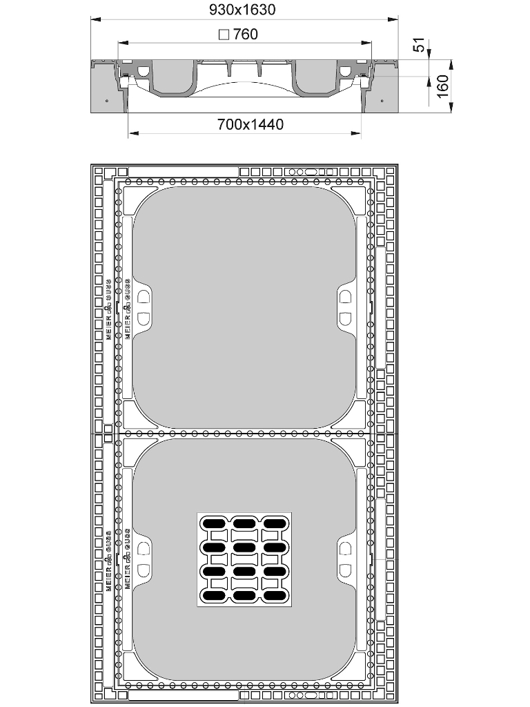 Rahmen: Beton-Guss | Deckel: Beton-Guss | lichte Weite 700/1440