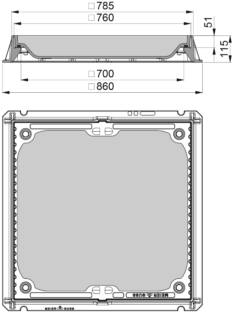 Rahmen: Gusseisen | Deckel: Beton-Guss | lichte Weite 700/700