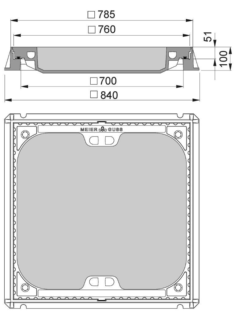 Rahmen: Gusseisen | Deckel: Beton-Guss | lichte Weite 700/700