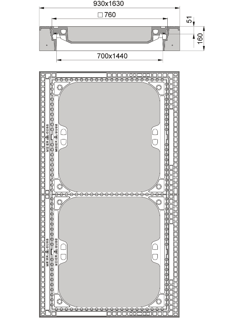 Rahmen: Beton-Guss | Deckel: Beton-Guss | lichte Weite 700/1440