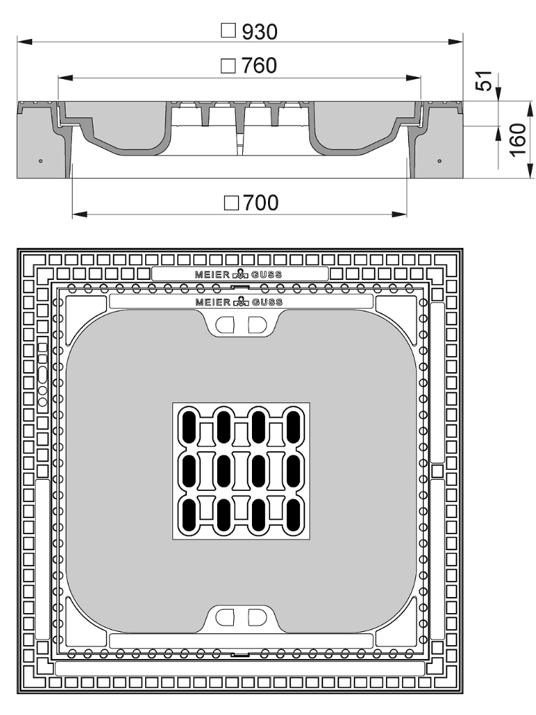 Rahmen: Beton-Guss | Deckel: Beton-Guss | lichte Weite 700/700