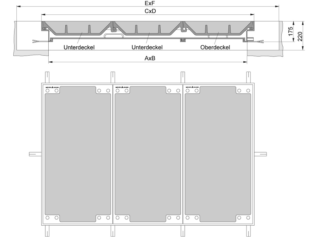 Auflagerahmen: Stahl, verzinkt mit MEIPREN®-Einlage | Deckel: Beton-Guss