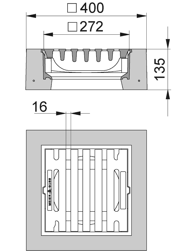 Rahmen: Beton-Guss | Rost: Gusseisen