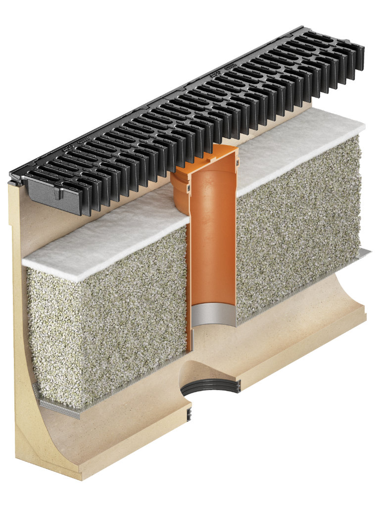 Set ACO PowerDrain Stormclean 300 Substratrinne mit Boden-Trennblech für Revisionsrohr OHNE Bypass