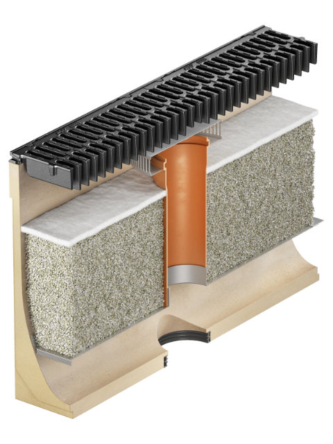 Set ACO PowerDrain Stormclean 300 Substratrinne mit Boden-Trennblech für Revisionsrohr MIT Bypass