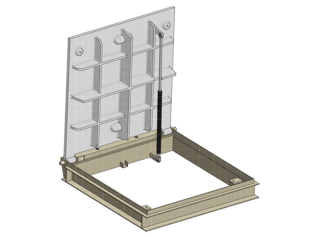 SCHACHTABDECKUNG mit Scharnier und Gasdruckfeder, tagwasserdicht