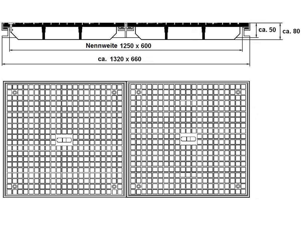 Schachtabdeckung 1250 x 600 mm