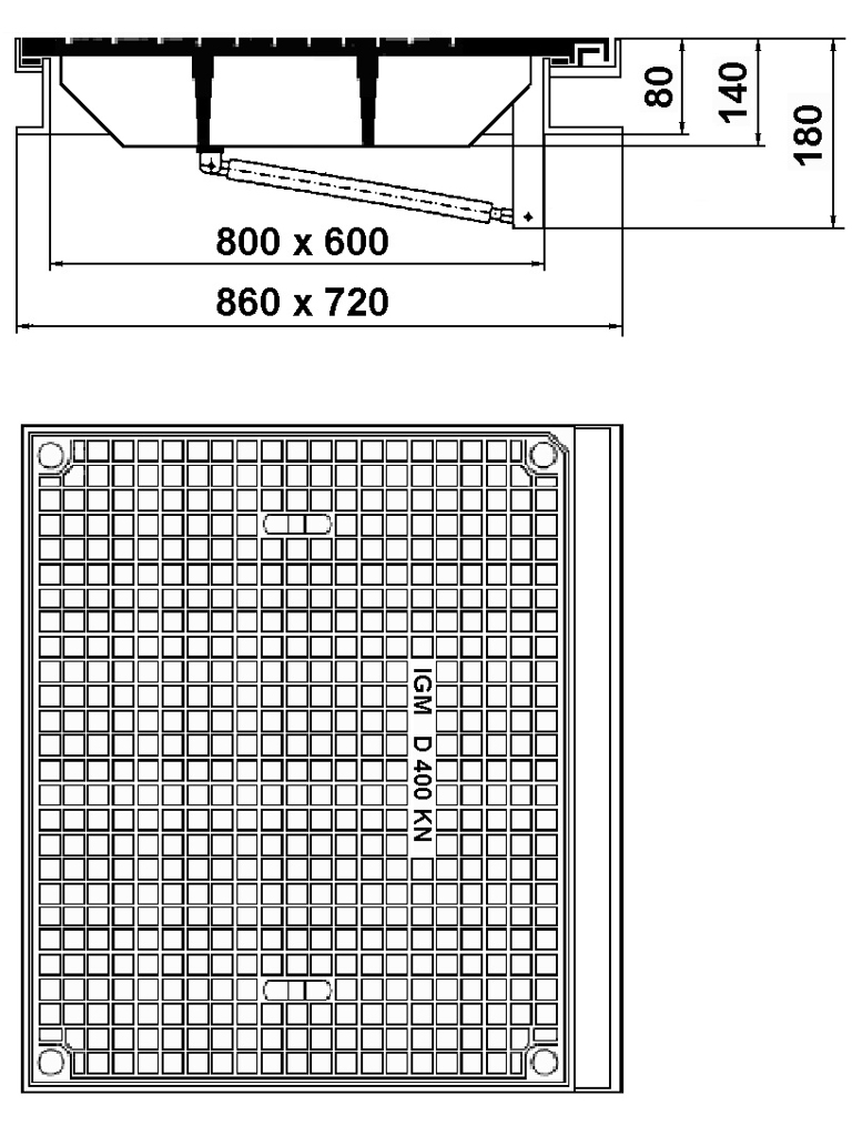 Schachtabdeckung 800 x 600 mm Öffnungshilfe