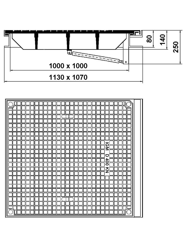 Schachtabdeckung 1000 x 1000 mm Öffnungshilfe