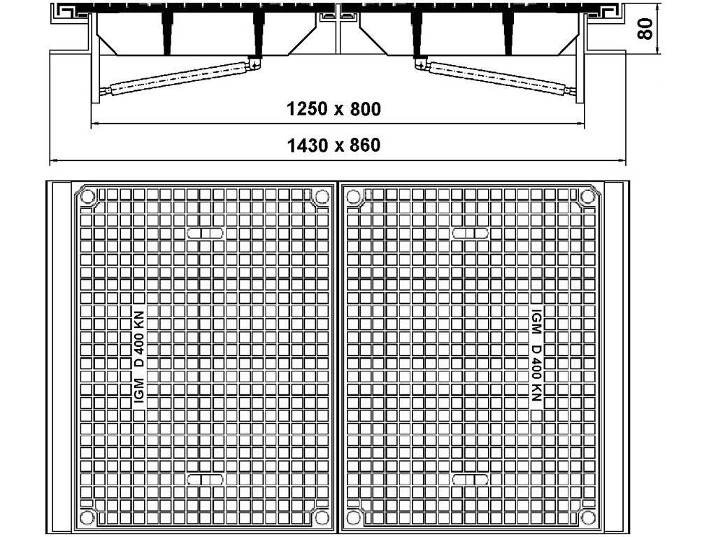 Schachtabdeckung 1250 x 800 mm Öffnungshilfe