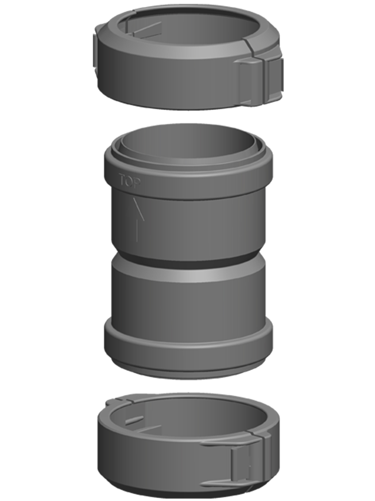 Modulares Stecksystem  - Verbinder Flex-Flex mit Stoppringen, Flexrohrhülsen und Fixschelle