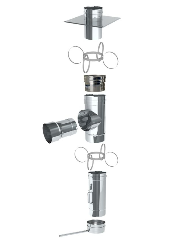NiroLine EW 06 Kaminpakete Flex für Unterdruck Kamineinführung mit T-Stück mit abnehmbarem Anschluss