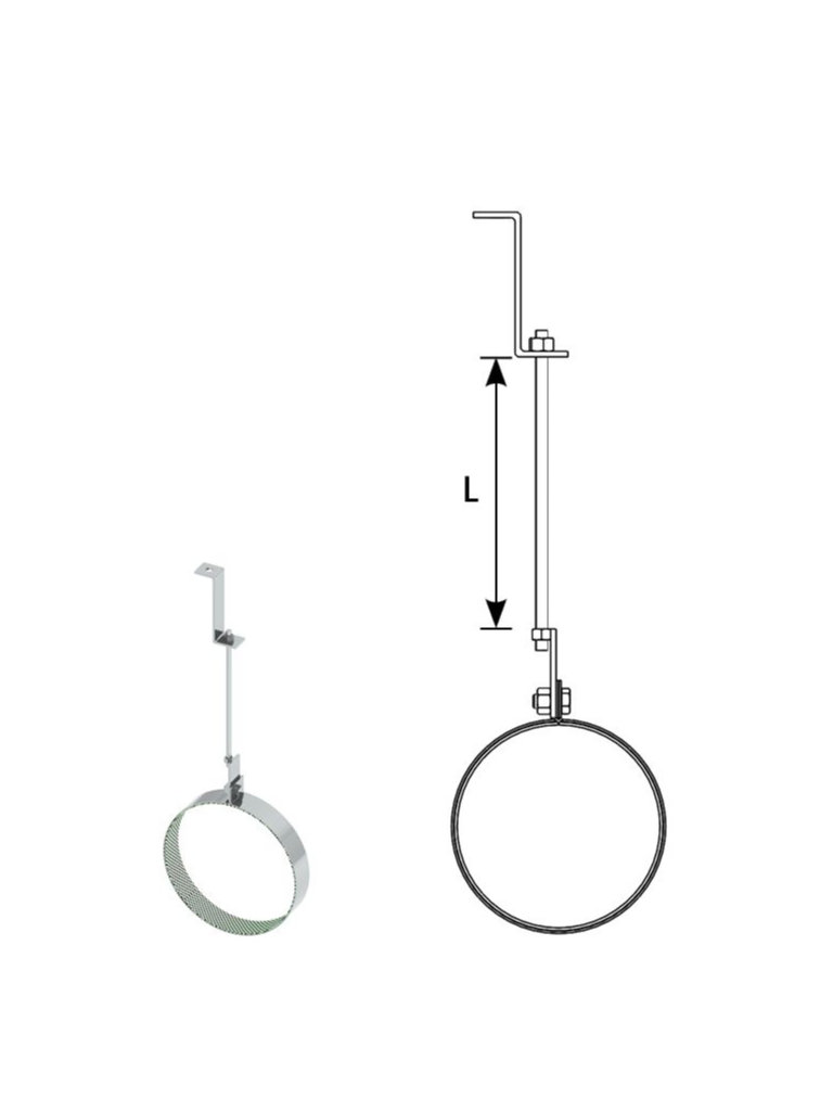 Einzelteile - Schallentkoppelte Deckenabhängung Edelstahl mit Gewindestange (M8) bis 400°C