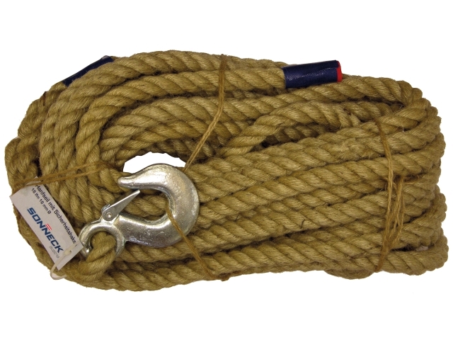 Hanfseil mit Haken 16lfm eingespleisst