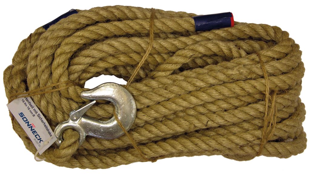 Hanfseil mit Haken 16lfm eingespleisst
