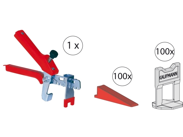 Fliesen-Nivelliersystem Starter-Set 1Zange rot+100Laschen+10