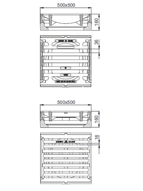 Rahmen: Beton-Guss | Rost: Gusseisen Klasse C 250