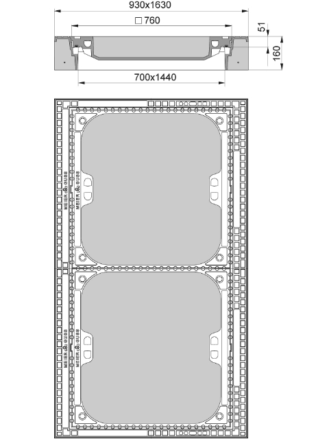 Rahmen: Beton-Guss | Deckel: Beton-Guss | lichte Weite 700/1440