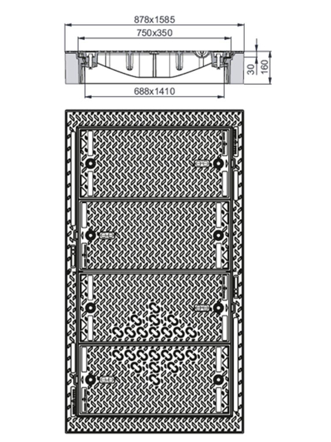 Rahmen: Beton-Guss | Deckel: Gusseisen | lichte Weite 700/1410