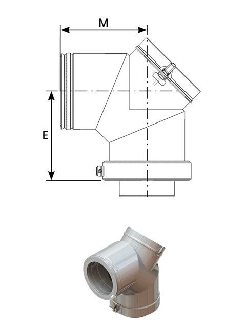 Einzelteile DW 50 - Bogen 90° mit Reinigungsöffnung und Federinnendeckel für Unterdruck bis 600° C